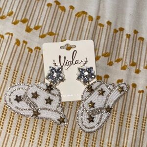 White, Rhinstone and Gold Star Earrings